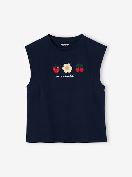Meisjesshirt met paradijsvogel en schoudermouwen marineblauw - vertbaudet enfant 