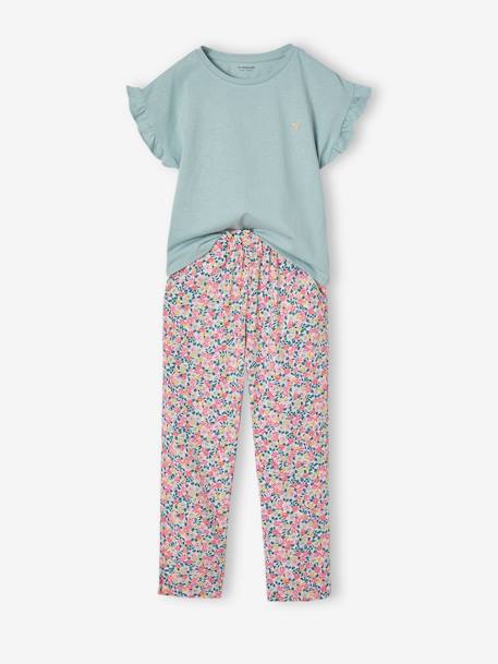 Meisjesset met shirt en broek grijsblauw+groen - vertbaudet enfant 