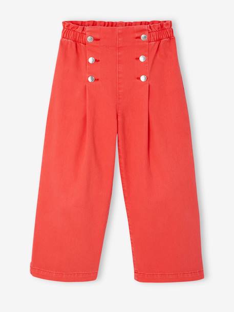 Wijde meisjesbroek met knopen marineblauw+rood - vertbaudet enfant 