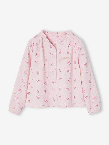 Personaliseerbare meisjesblouse van katoenen gaas ecru+lichtroze+wit, bedrukt - vertbaudet enfant 