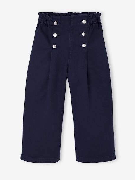 Wijde meisjesbroek met knopen marineblauw+rood - vertbaudet enfant 