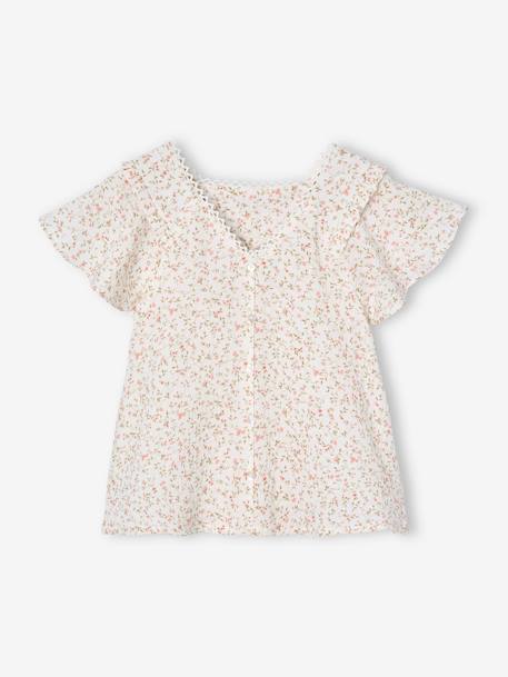 Feestelijke meisjesblouse met bloemetjes van katoengaas roze, bedrukt - vertbaudet enfant 
