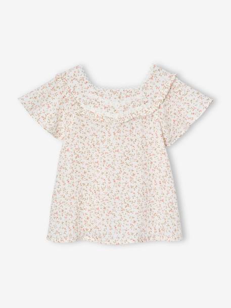 Feestelijke meisjesblouse met bloemetjes van katoengaas roze, bedrukt - vertbaudet enfant 