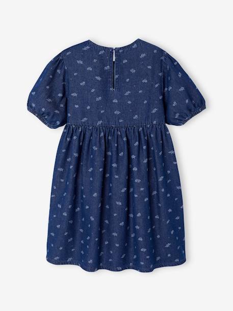 Jurk van lichte spijkerstof ongewassen denim+rozen+stone+vanille - vertbaudet enfant 