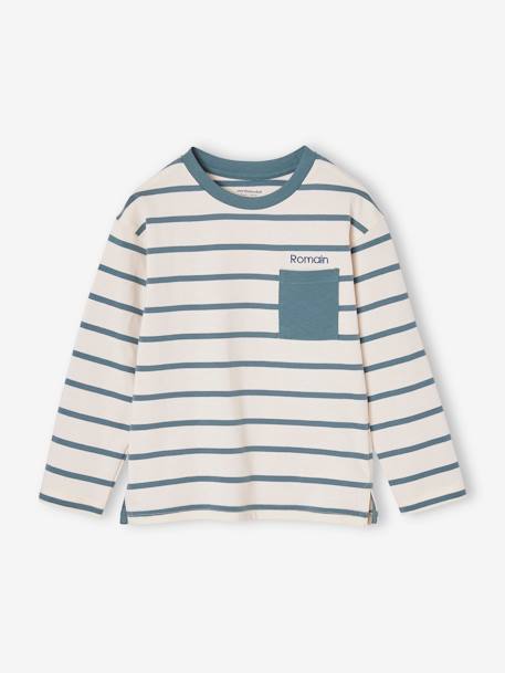 Aanpasbaar jongensshirt met strepen blauwgroen+ecru+rood - vertbaudet enfant 