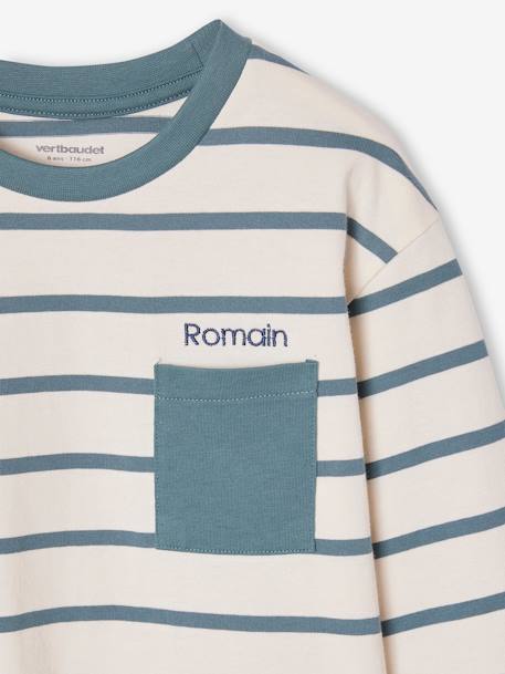 Aanpasbaar jongensshirt met strepen blauwgroen+ecru+rood - vertbaudet enfant 