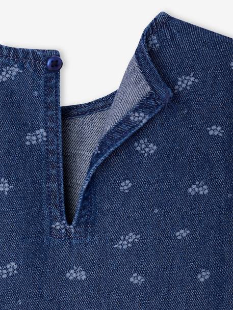 Jurk van lichte spijkerstof ongewassen denim+rozen+stone+vanille - vertbaudet enfant 