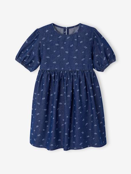 Jurk van lichte spijkerstof ongewassen denim+rozen+stone+vanille - vertbaudet enfant 