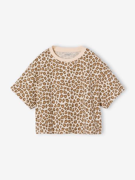 Cropped meisjesshirt met korte mouwen beige+ecru+roze (poederkleur) - vertbaudet enfant 
