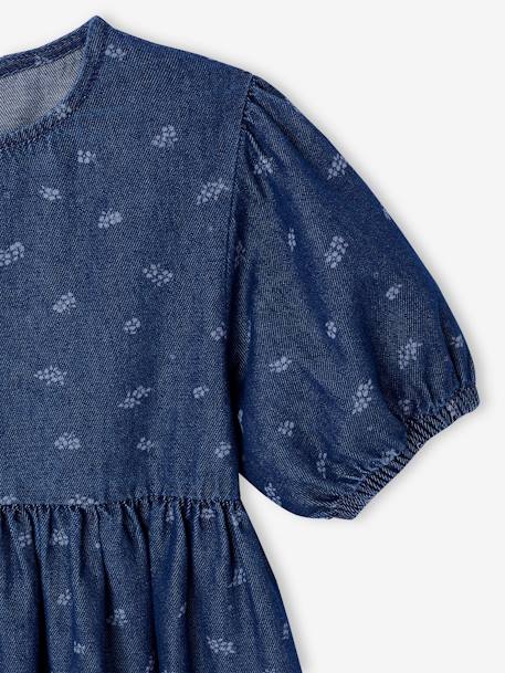Jurk van lichte spijkerstof ongewassen denim+rozen+stone+vanille - vertbaudet enfant 