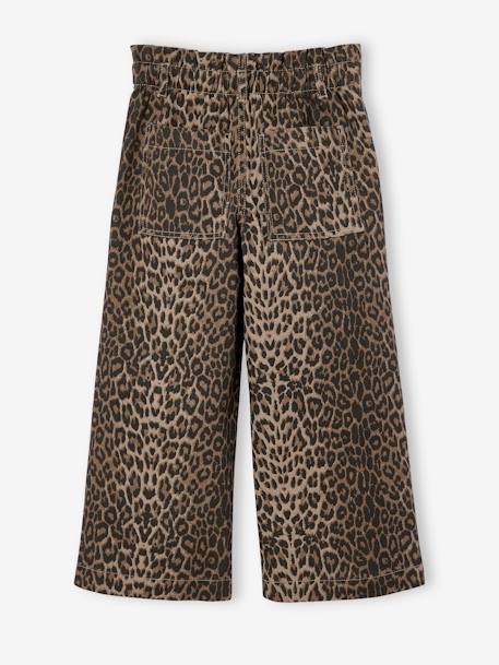 Wijde 'paperbag' meisjesbroek met luipaardprint beige+meerkleurig+vanille - vertbaudet enfant 