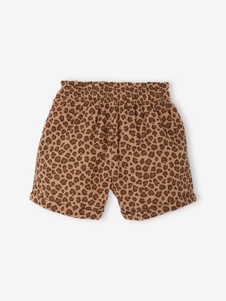 Meisjesshort in 'paperbag'-stijl, van katoengaas beige+felblauw+koraal+saliegroen - vertbaudet enfant 