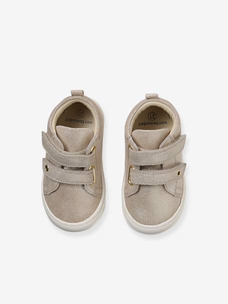 Zachte lederen baby-slofjes voor de eerste stapjes beige, bedrukt+blauw, bedrukt+brons+goud+groen, bedrukt+oudroze+roze (poederkleur)+roze, bedrukt+rozen+turquoiseblauw+veel roze+zachtpaars - vertbaudet enfant 