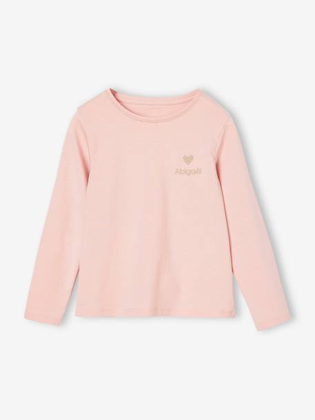 T-shirt Basics met hartjes en pailletten en lange mouwen ecru+roze (poederkleur) - vertbaudet enfant 