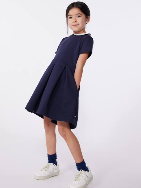 Korte mouwen katoenen kinderjurk PETIT BATEAU marineblauw - vertbaudet enfant 