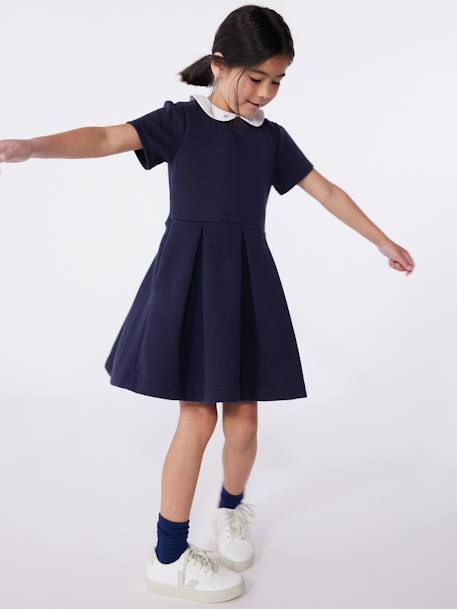 Korte mouwen katoenen kinderjurk PETIT BATEAU marineblauw - vertbaudet enfant 