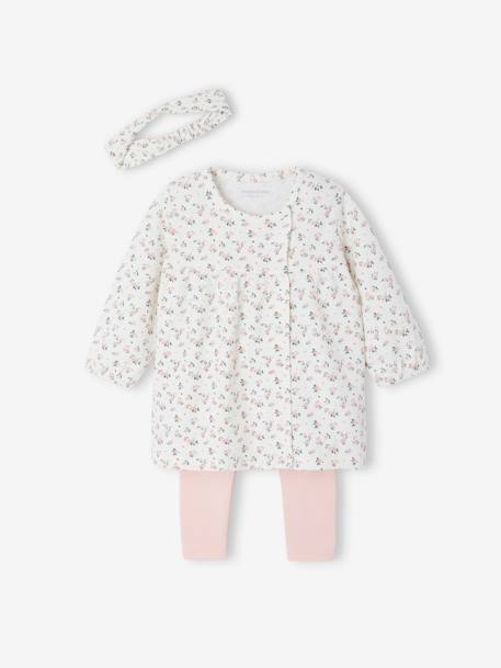 Set pasgeboren baby 3 delen haarband, jurk met motief en legging Nude met print - vertbaudet enfant 