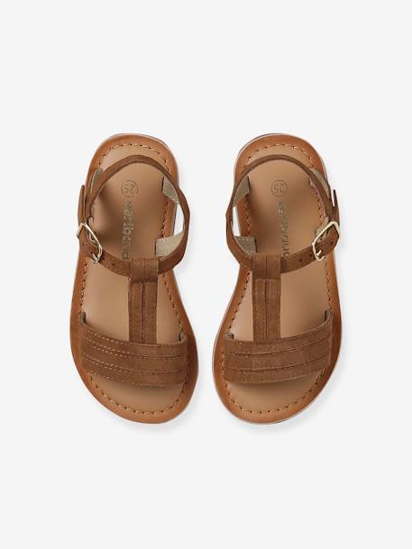 Leren sandalen voor meisjes, collectie kleuterschool 6467+bruin+bruin, bedrukt+turquoiseblauw - vertbaudet enfant 