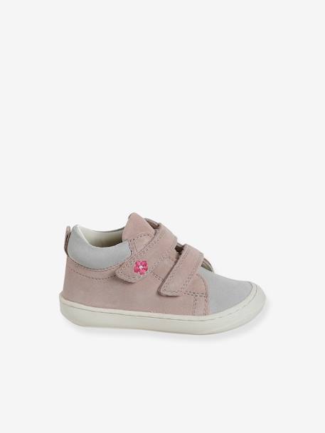 Zachte lederen baby-slofjes voor de eerste stapjes beige, bedrukt+blauw, bedrukt+brons+goud+groen, bedrukt+oudroze+roze (poederkleur)+roze, bedrukt+rozen+turquoiseblauw+veel roze+zachtpaars - vertbaudet enfant 
