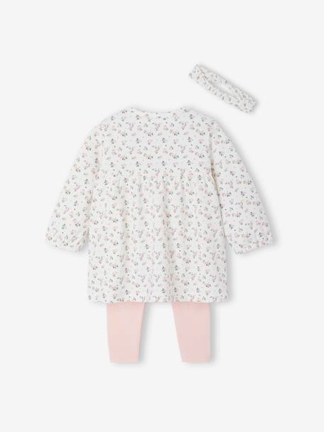 Set pasgeboren baby 3 delen haarband, jurk met motief en legging Nude met print - vertbaudet enfant 