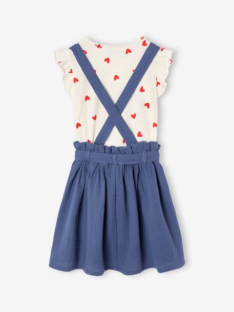Set meisjesshirt met strepen + rok van katoengaas indigoblauw+lila+saliegroen - vertbaudet enfant 