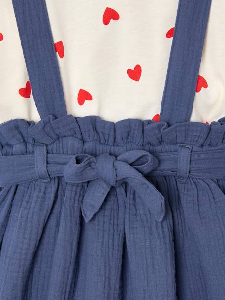 Set meisjesshirt met strepen + rok van katoengaas indigoblauw+lila+saliegroen - vertbaudet enfant 