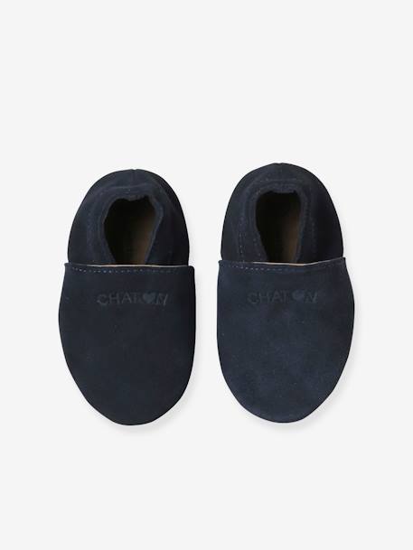 Elastische leren babyschoentjes in soepel leer chocoladebruin+marineblauw - vertbaudet enfant 