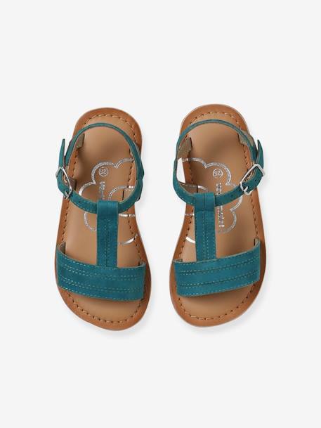 Leren sandalen voor meisjes, collectie kleuterschool 6467+bruin+bruin, bedrukt+turquoiseblauw - vertbaudet enfant 
