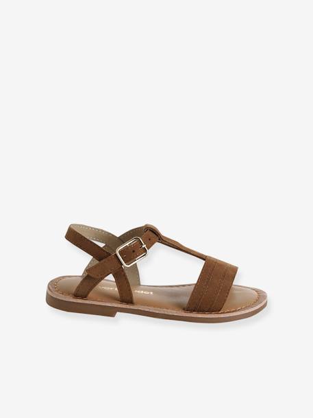 Leren sandalen voor meisjes, collectie kleuterschool 6467+bruin+bruin, bedrukt+turquoiseblauw - vertbaudet enfant 