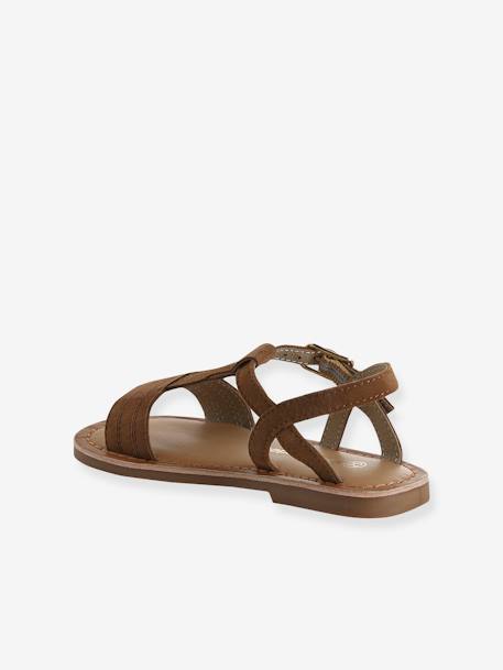 Leren sandalen voor meisjes, collectie kleuterschool 6467+bruin+bruin, bedrukt+turquoiseblauw - vertbaudet enfant 