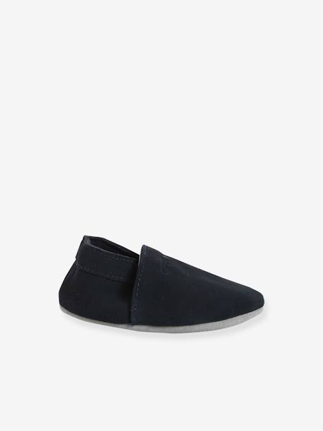 Elastische leren babyschoentjes in soepel leer chocoladebruin+marineblauw - vertbaudet enfant 