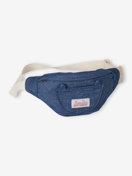 Fluwelen heuptas met kat voor meisjes bleekblauw+double stone+pruim+rouge+vanille - vertbaudet enfant 