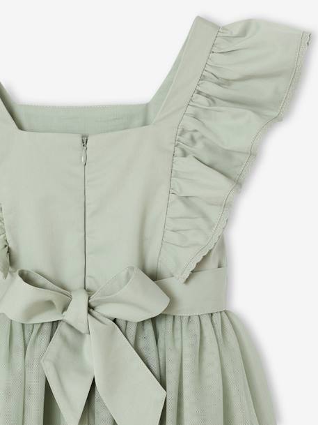 Feestelijke meisjesjurk met ruches van katoengaas en tule ecru+lichtroze+saliegroen+wit - vertbaudet enfant 