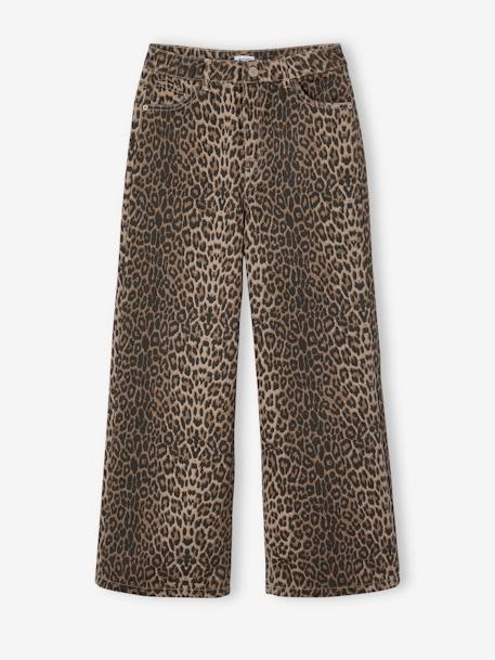 Wijde meisjessweater met luipaardprint JONEN beige - vertbaudet enfant 