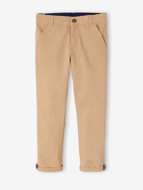 Chinobroek jongens katoen/linnen beige+blauw+donker marineblauw+lichtbeige+saliegroen - vertbaudet enfant 