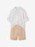 Net jongenshemd, Mao-kraag en korte broek beige+blauw, gestreept - vertbaudet enfant 