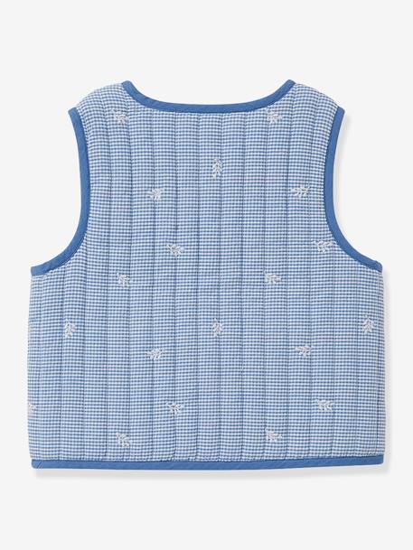 Gewatteerd vestje zonder mouwen voor meisjes CYRILLUS vichy geborduurd blauw, geruit - vertbaudet enfant 