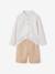 Net jongenshemd, Mao-kraag en korte broek beige+blauw, gestreept - vertbaudet enfant 