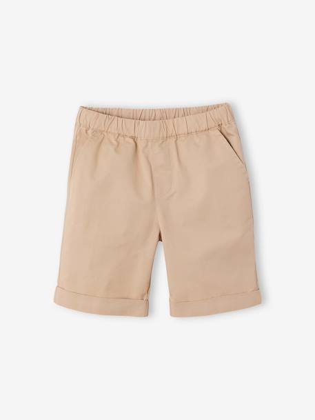 Net jongenshemd, Mao-kraag en korte broek beige+blauw, gestreept - vertbaudet enfant 