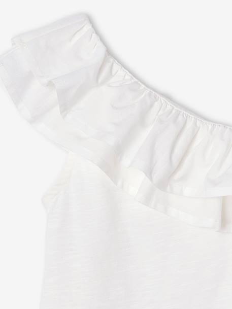 Asymmetrisch geruit T-shirt voor meisjes ecru+koraal+saliegroen - vertbaudet enfant 