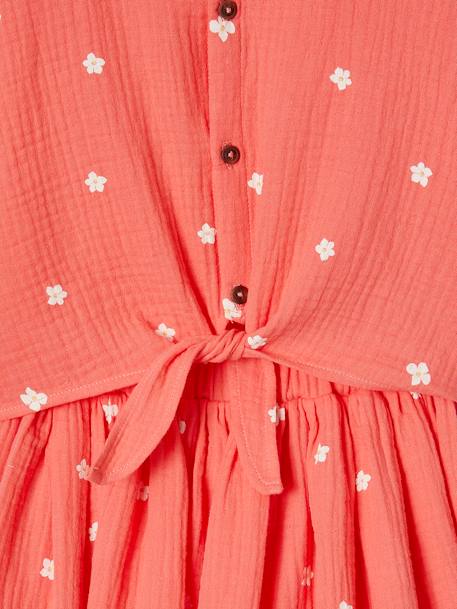 Meisjesset met geknoopte blouse en rokje koraal - vertbaudet enfant 