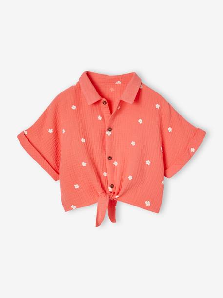 Meisjesset met geknoopte blouse en rokje koraal - vertbaudet enfant 