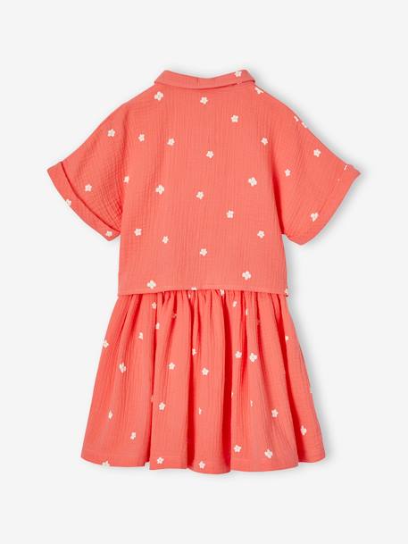 Meisjesset met geknoopte blouse en rokje koraal - vertbaudet enfant 