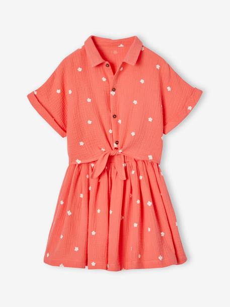 Meisjesset met geknoopte blouse en rokje koraal - vertbaudet enfant 