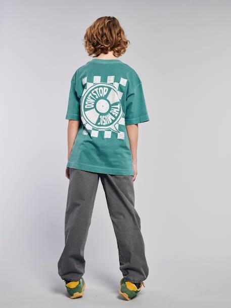 T-shirt met motief voor/achter, gewassen effect JONEN blauwgroen+ecru - vertbaudet enfant 