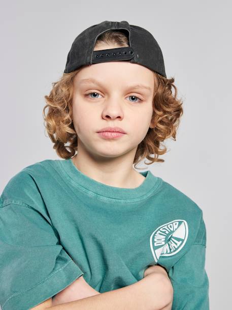 T-shirt met motief voor/achter, gewassen effect JONEN blauwgroen+ecru - vertbaudet enfant 
