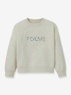 Sweater met tekst voor meisjes in Liberty®-stof van biologisch katoen CYRILLUS  - vertbaudet enfant
