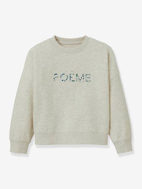 Sweater met tekst voor meisjes in Liberty®-stof van biologisch katoen CYRILLUS ecru - vertbaudet enfant 