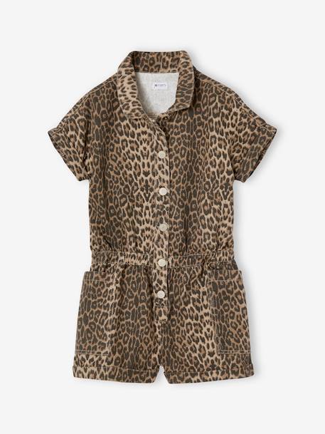 Denim short met luipaardprint beige - vertbaudet enfant 