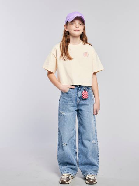 Meisjesjeans met destroyed effect JONEN lichtblauw+middenblauw - vertbaudet enfant 